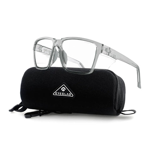 Built Tough Photochromic Safety Glasses With Auto Darkening Lenses Shifting From Clear Indoor View To Dark Shades Outside with protective case.