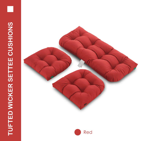 All Weather Tufted Wicker Chair Cushions Set for Outdoor and Indoor Use, 3 Piece Pack With 1 Loveseat Cushion and 2 U Shape Cushions