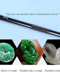 Hella Solid Game Changing Five Piece Mohs Hardness Pen Kit For Testing Gems And Rocks Without Damaging Stones Portable Collector Essential Tool With Authentic Mineral Tips For Jewelry Appraisal And Geology Field Work showing hardness pen and jade pieces.