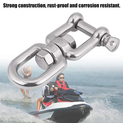Heavy Duty 304 Stainless Steel Swivel Snap Shackle, rust-proof rigging hardware for marine towing applications.