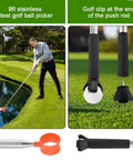 Man using 12ft Telescopic Golf Ball Retriever with Grabber, stainless steel build, for easy ball pickup from water pond.