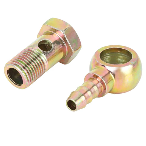 Two Sets 16mm Banjo Hose Barb Bolt Fitting With Bronze Tone Washers And Copper Spacers For Motorcycle And Car 4 Pieces Precision Machined