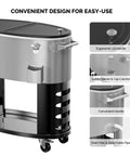 70-Quart Rolling Patio Cooler With Wheels Insulated Ice Chest For Outdoor Barbecues Pool Parties Camping And Beach Trips With Bottom Storage Tray And Bottle Opener Gray with ergonomic lid handle and cap catcher shown
