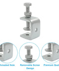 Two Pack 30mm Stainless Steel Tiger C Clamps Set For Woodworking, Welding, And DIY Projects, shown with screw and hole details