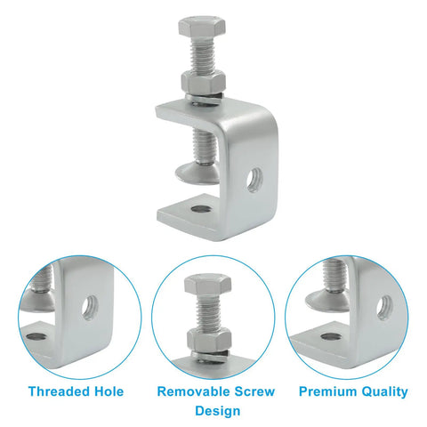 Two Pack 30mm Stainless Steel Tiger C Clamps Set For Woodworking, Welding, And DIY Projects, shown with screw and hole details
