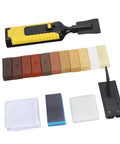 DIY Floor Repair Wax Kit For Hardwood Floors Laminate And Wood Furniture With 11 Color Wood Filler Sticks To Hide Scratches Cracks And Holes On Doors Cabinets And More, showing tools and color sticks.