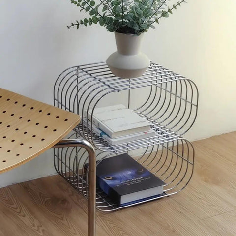 Floating Wall Shelves For Bedroom And More, Metal Hanging Nightstand With Bracket, holds books and plant, wooden floor
