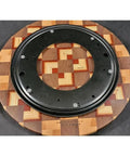 Solid End Grain 12 Inch Wooden Lazy Susan Round Kitchen Centerpiece For Spices Condiments And Everyday Essentials A Dope Rotating Organizer For Dining Table Pantry Cabinets And Home Decor, top view showing intricate wood pattern and metal swivel