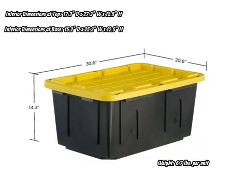 Heavy Duty Storage Totes With Lids, 27 Gallon Plastic Bin Stackable Organizer Containers For Garage And Workshop, Built Tough As Nails Reinforced Handles And Weather Resistant Design, Bulk Pack Of Twelve