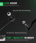 Close-up of sway bar and tie rod end bushings from Beefed Up Front End Suspension Kit for 2007-2011 Versa and 2009-2014 Cube.