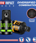 Two-Piece Impact Socket Adapter And Reducer Set 1/2 F To 3/8 M And 3/8 F To 1/2 M For Impact Wrenches with colored markings