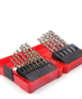 Tough As Nails 19 Piece Cobalt Drill Bit Kit 1.0 To 10mm M35 High Speed Steel in red case, showing multiple drill bits.