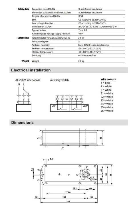 Heavy Duty 40Nm AC230V Electric Drive Valve Actuator For HVAC with installation details and dimensions for HVAC systems.