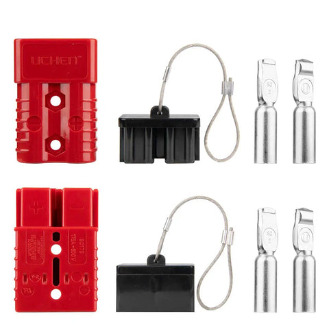 2-4 Gauge Battery Quick Connectors 175A Powerpole Kit For 12V-36V Winches ATVs, showing red and black connectors with metal pins