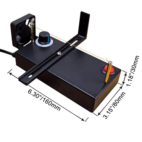 Heat Cutting Ribbon And Rope Cutter Electric With Adjustable Temperature showing size dimensions, fan, and controls