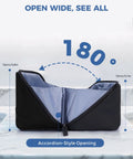 Men's Dopp Kit Toiletry Bag With PU Leather Travel Organizer Featuring Detachable Waterproof Hanging Pouch Open Flat Shaving Kit With Wet Pocket Easy Grab and Go Travel Toiletry Case Black, showing 180-degree open-flat design.