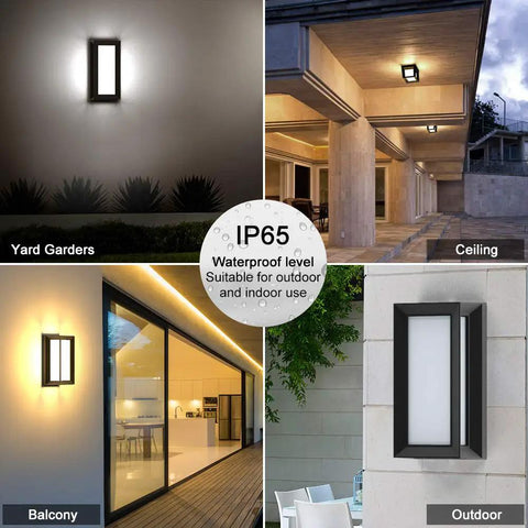 Outdoor Wall Porch Light Modern Exterior LED Sconce 24W Matte Black Wall Fixture Mounted Patio Lamp With 3 Color Temp in use