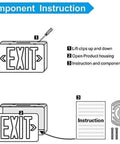 Instruction diagram for Six Pack LED Green Exit Sign With Battery Backup, Double Face Emergency Exit Light, components shown