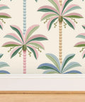 Kickass Midcentury Modern Vinyl Wallpaper With Sleek Leather Texture And Heavy Duty Commercial Grade Durability Custom Printed Just For You To Level Up Any Interior Space Today with colorful palm tree design.