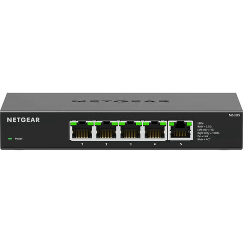 Front view of Five Port 2.5Gbps Multi Gig Unmanaged Ethernet Switch for fast no fuss networking with metal case and auto-negotiating ports