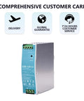 Ultra Slim 12V 10A DIN Rail Power Supply Beefy 120W Continuous Output Universal 90-264VAC Input High Efficiency Up To 88.5% Cabinet-Cooling Friendly Industrial Grade Protection Short-Circuit Overload Over-Voltage Over-Temp Constant Current, metal housing front view