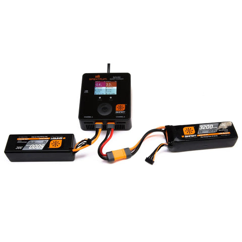 Smart RC Hobby-Grade LiPo Battery Pack 3200mAh 3S 11.1V 30C IC3 Connector charging with data chip visible