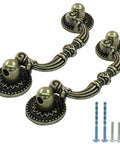 6Pcs Vintage Drop Bail Drawer Pulls With Embossed Pattern Center To Center 2.56 Inches Antique Dresser Handles with Mounting Screws Close-Up