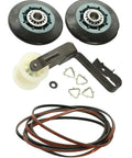 Dryer Roller Kit With Bearings Belts And Pulley For Crosley VED6505GW0 Genuine Replacement Parts shown with components