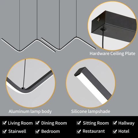 Details of Linear LED Chandelier With Remote Dimmable 35.4 Inch Tunable 3000K-6000K Hanging Light Black Finish materials and parts.