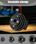 Huge Low Profile Impact Socket Adapter Kit For Tight Spaces 1/4 to 1 in Cr-Mo steel magnetic adapters stacked on a workbench