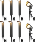 Low Voltage Landscape Lighting Kit 12 to 24V Outdoor LED Lights in Aluminum Lit 3000K Warm White 8 Pack with 6 path lights and 2 spotlights.
