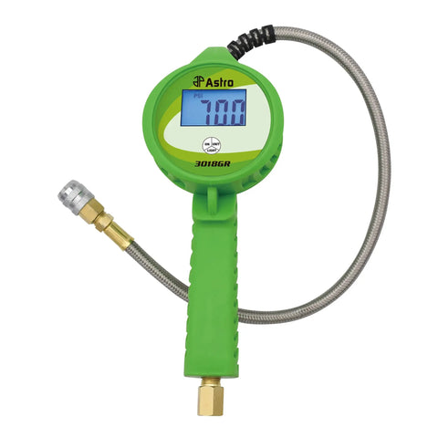 Road Ready Digital Tire Inflator With Hella Sturdy Stainless Hose And Push Lock Coupler Chuck Auto Garage Grade Air Pump Gauge for Cars And Trucks, green digital gauge.