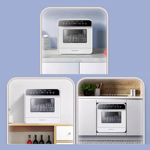 Compact Countertop Dishwasher Automatic Auto Dry Portable Mini Kitchen Essentials For Rv Dorm Apartment with a sleek design in various kitchen settings.