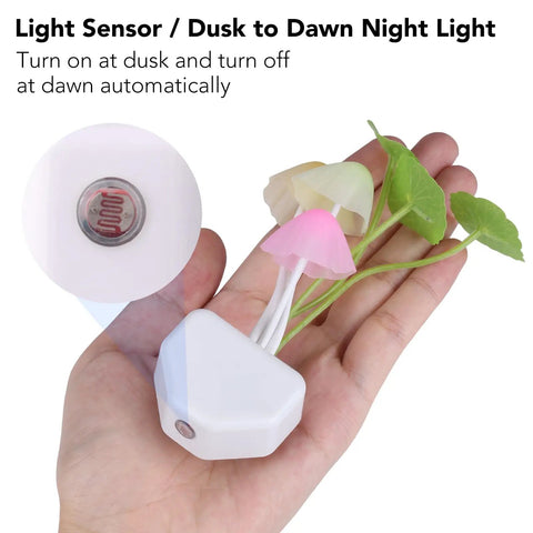 Sensor Led Night Light With Color Changing Plug In Mushroom Dream Bed Lamp Three Color Blue Yellow White Warm Soft Romantic Ambient Glow For Bedroom Nightstand Or Cozy Decor held in hand with light sensor