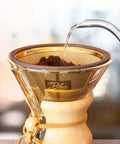 Titanium Coated Stainless Steel Pour Over Coffee Filter With Double Layer Mesh Cone for One To Four Cups being used