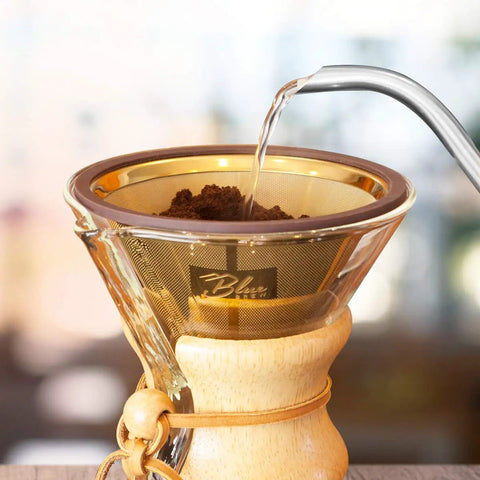 Titanium Coated Stainless Steel Pour Over Coffee Filter With Double Layer Mesh Cone for One To Four Cups being used