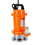 Heavy Duty Workhorse Submersible Sump Pump Churns 6000 Gallons Per Hour with orange and stainless steel finish for basement and pool flooding.