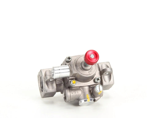 Thermomagnetic Safety Valve TM1557X OEM Replacement Part For Commercial Ovens, metal valve with red knob.
