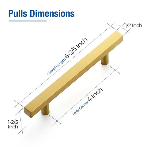 Top Tier Brushed Brass Cabinet Pulls Square Face Design 4 Inch Centers With Solid Mounting Hardware To Guss Up Your Favorite Kitchen Space 30 Hardware Set with dimensions.
