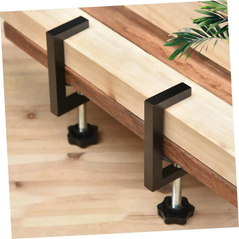 Adjustable Patio Sofa Clips Set For Outdoor Rattan Furniture Heavy Duty Wicker Fasteners attached to wooden table edge