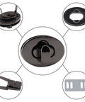 Top Shelf Black Twist Lock Clasps For Leather Bags And Diaries Heavy Duty Zinc Alloy Oval Turn Buttons detailed view of clasp components.