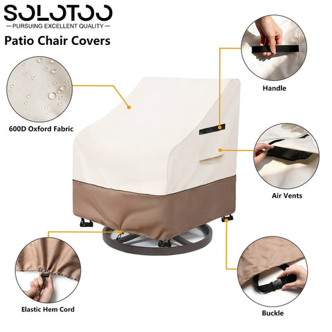 Heavy Duty Waterproof Patio Chair Covers 2 Pack For 33W X 35D X 36H Swivel Outdoor Chairs No Fuss All Weather Beige Protective Covers