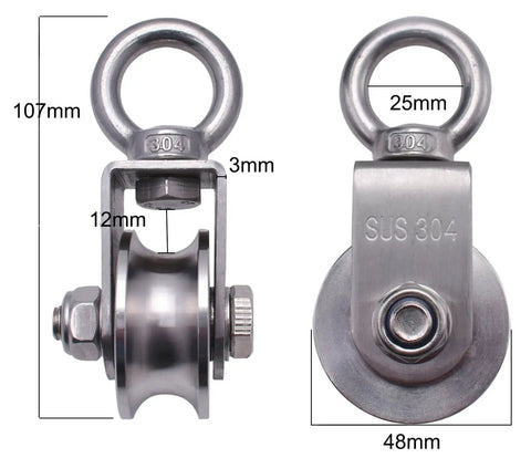 Beefed Up Heavy Duty Single Pulley Block Wheel With Ball Bearings For Wire Rope Smooth Burr Free Surface Two Bearings