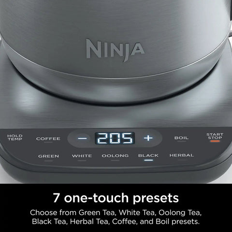 Precision Temperature Electric Kettle With 1500W Fast Boil 7 Cup Capacity BPA Free Stainless Hold Temp Setting And 7 Presets For Green Tea White Tea Oolong Black Tea Herbal Tea And Coffee control panel.