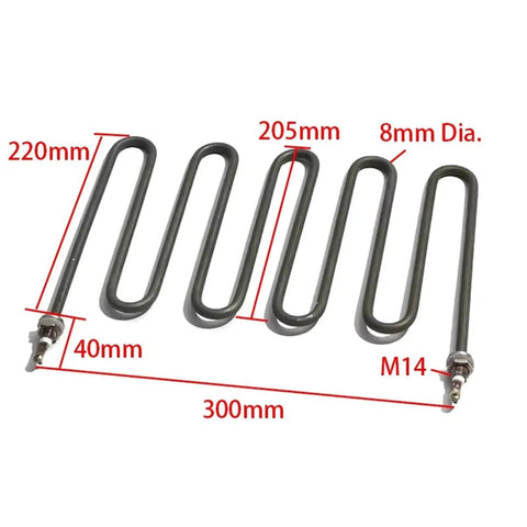 Top Shelf Kick Ass 3000W Immersion Heating Element With M14 Threading And 8MM Tubes Runs Five U Bent Coils dimensions 220mm x 300mm.