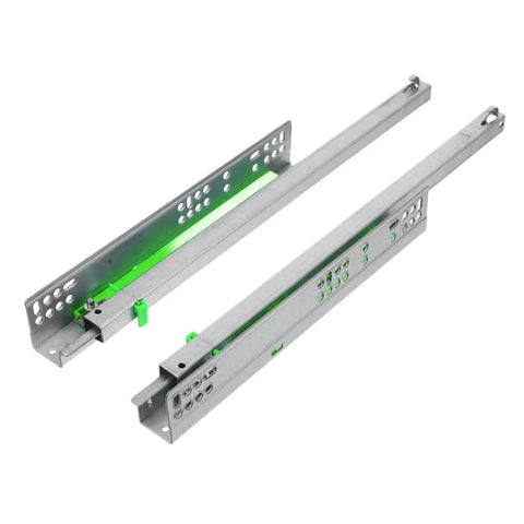 One Pair Drawer Slides With Smooth Glide Bottom Mount For Under Drawer Install visible in steel with green accents