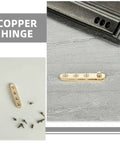 Hidden Pivot Door Hinges With Sleek Gold Finish, 8 Piece Copper Set displayed on gray and white background