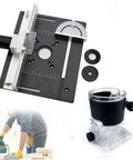 Rock Solid Aluminum Router Table Insert Plate 9.4 By 7.9 Inches With Clear Safety Cover For Precision Woodworking Trimming Engraving And Seamless Shop Setup shown with accessories.