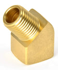 Two Pack 45 Degree Street Elbow Brass Pipe Fittings Half Inch NPT Female To Half Inch NPT Male Heavy Duty Brass Beefy Threads 150 PSI