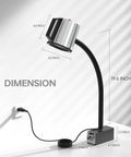 Dimensions of 18W LED Lathe Light With 1800 Lumens, Flexible Magnetic Mount Work Lamp For CNC Milling Machines, Aluminum Body